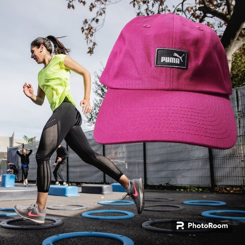 Puma Logo Hat Pink Sport Adjustable Strap Cap